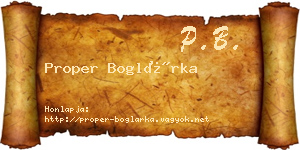 Proper Boglárka névjegykártya
